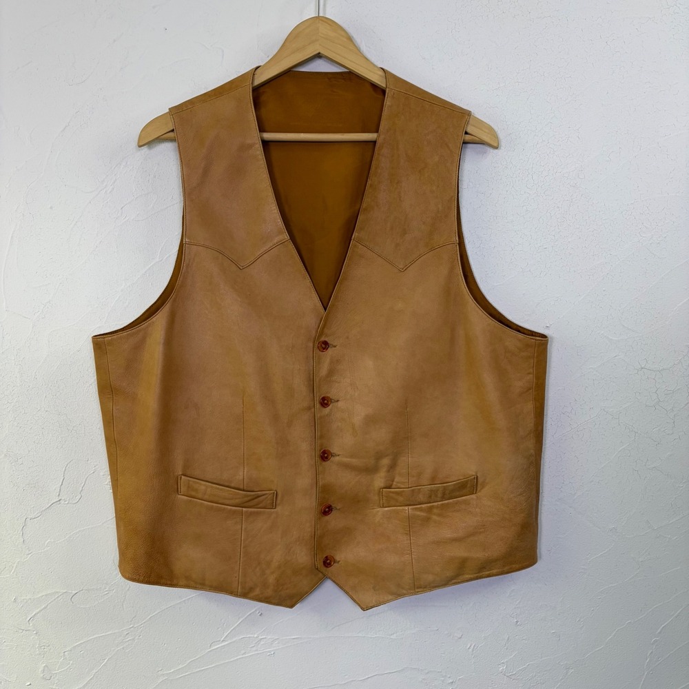 Scully Leather Western Vest Waistcoat Mens 46 Tan Brown Western Cowboy Boho